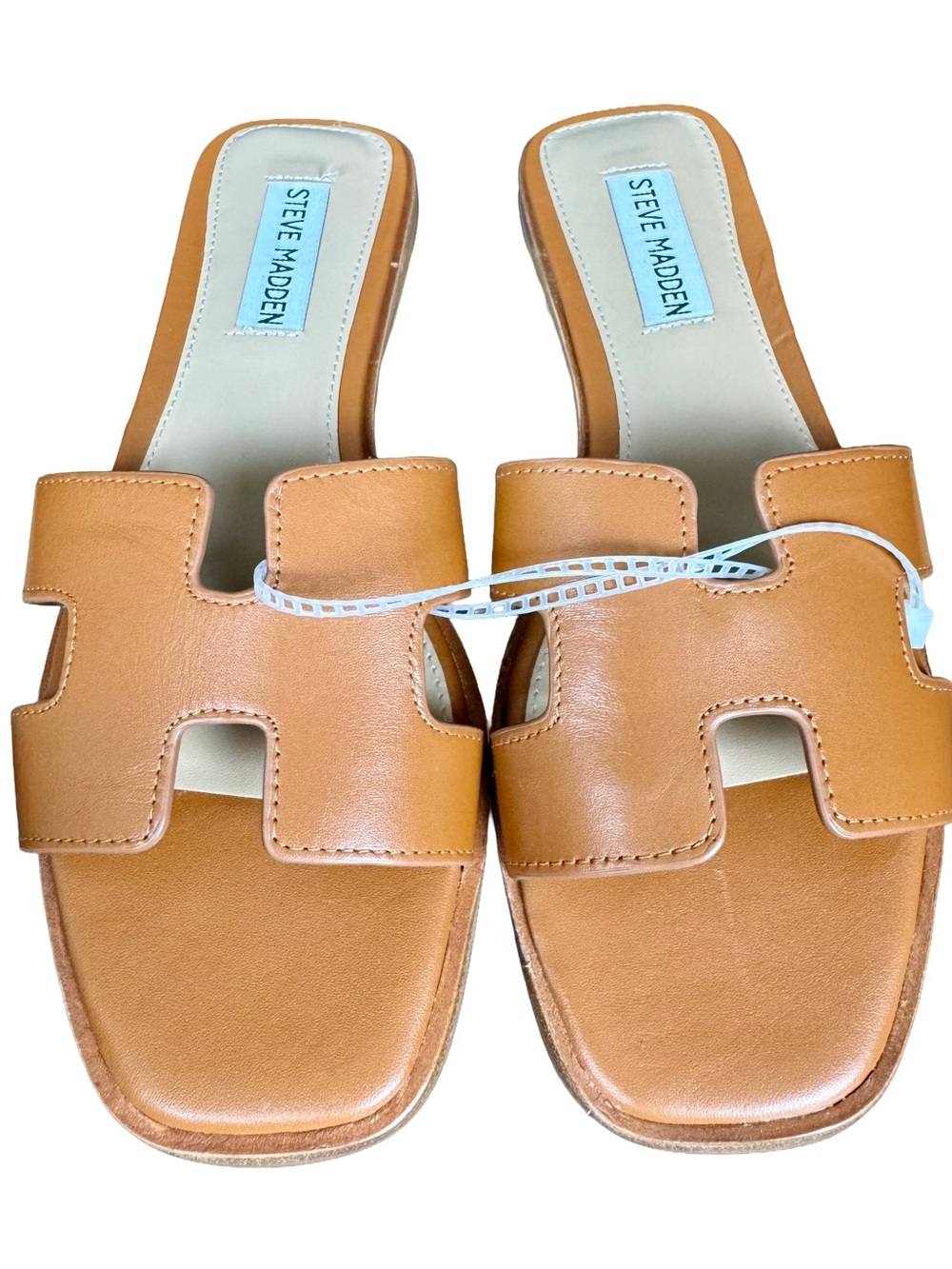 Steve Madden Cognac Tan Leather Slide Mules